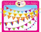 Clipart Buy 2 get 1 Free Colorful Bunting clip art fun colors designer elements layout digital images personal & commercial use pf00005-1