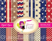 SALE Digital Papers Forth of July Digital backgrounds Printable Scrapbook National Personal Paper Pack & Commercial Use pf00021-1