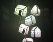HANGING ART MOBILE -  Little Houses / Led Night Light Lanterns (with remote control), unique soft hanging feature for your home