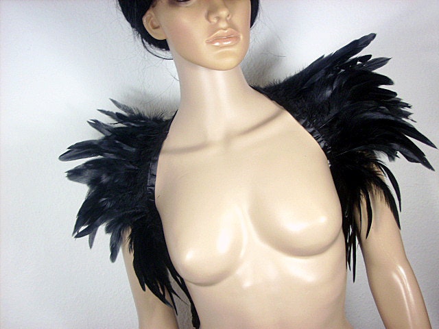 Gothic black feather shrug burlesque shoulder wrap