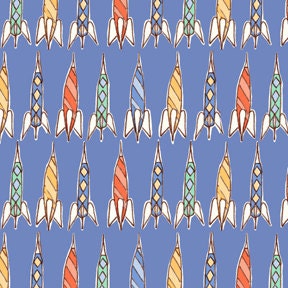 Children at Play Fabric - Sarah Jane for Michael Miller - Rockets in Blue - Half Yard