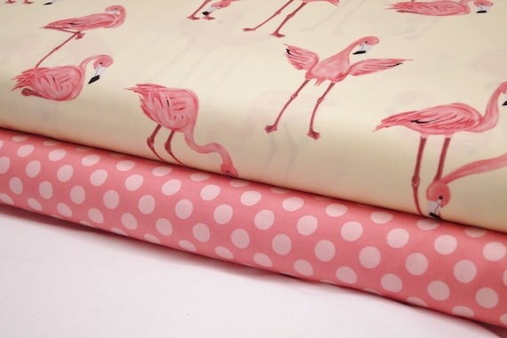 Flamingos Fabric on Banana - Ta Dot in Petal - 2 Yard Bundle - Michael Miller