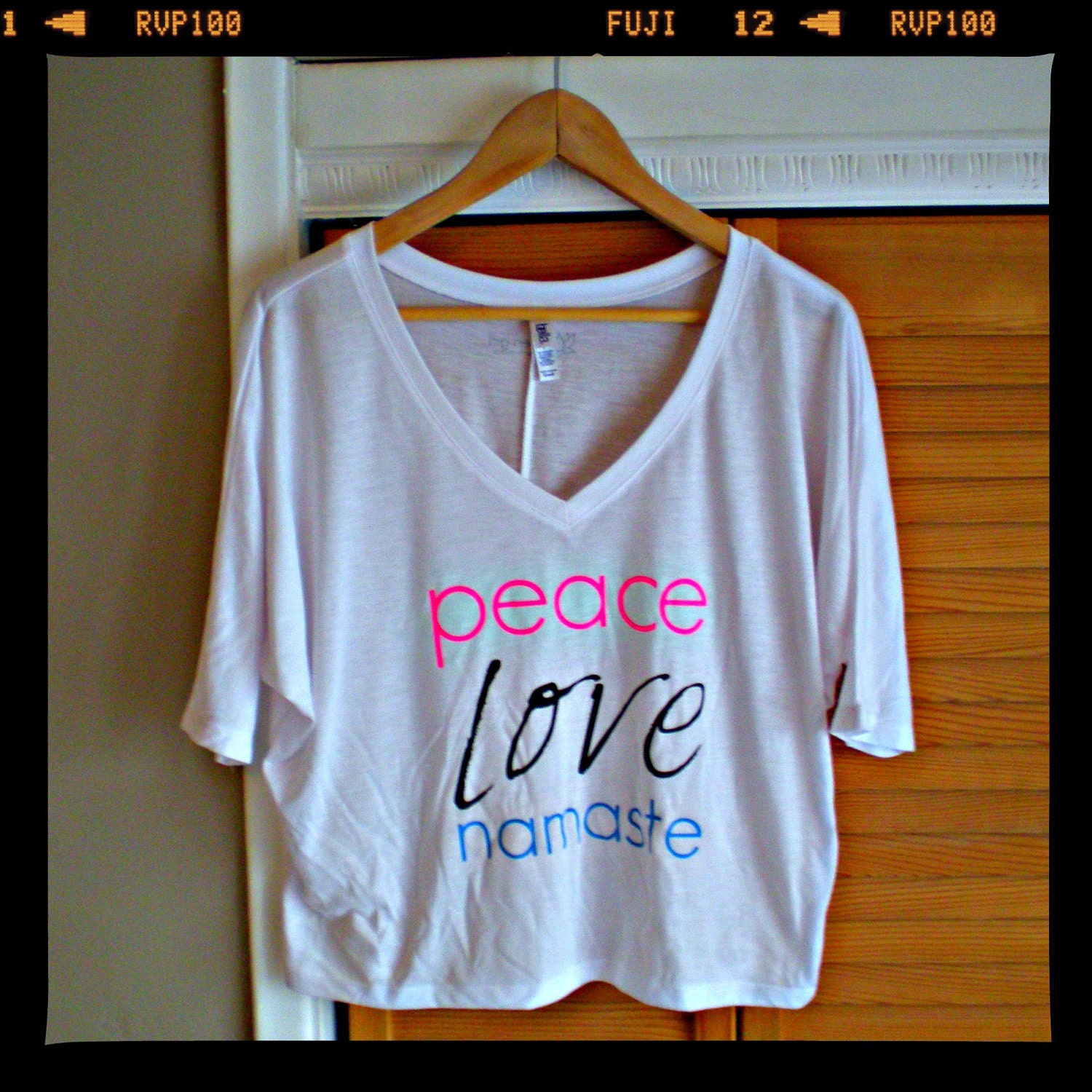 Peace Love Namaste - Flowy V Neck Half Sleeve Yoga Top.  Sizes: S, M, L