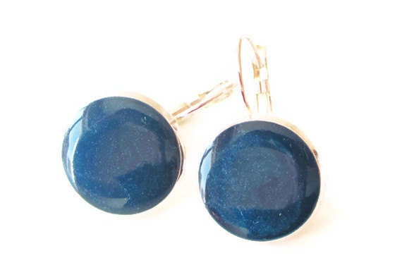 Resin earrings, Petrol blue round resin earrings, oil blue, petrol, earrings