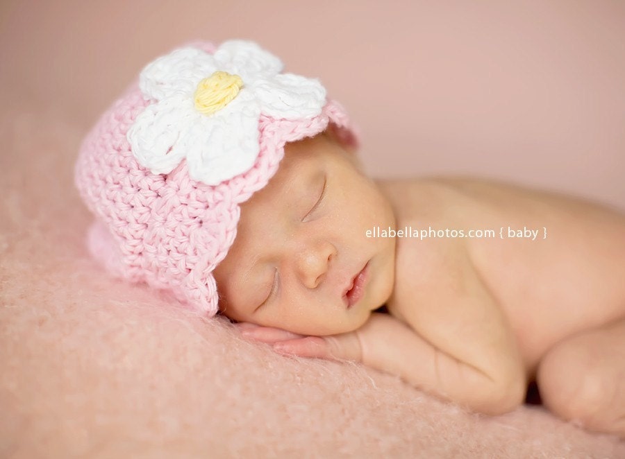Crochet Hat Pattern Baby Girl Daisy Flower Flapper Beanie Hat PDF 120 Newborn to Adult  Photo Prop Permission to Sell Hat