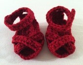 Red Crochet Strappy Sandal for Newborn to 3 month girl - Crochet Baby Booties - Georgia Baby- Infant Shoes