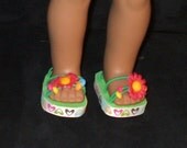 American Girl Or 18 inch Doll Foam Platform Flower Green Beaded Sandals
