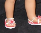 American Girl Or 18 inch Doll Foam Red Gingham Flower Sandals