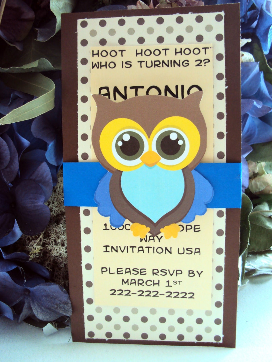 Owl Birthday Invitation, Childrens Birthday Invitation,