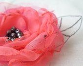 Hair Clip Corsage Coral Organza Flower Pin Brooch Indie Wedding  by Fairytale Flower