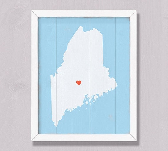MAINE - Rustic decor wall hanging 16x20 Custom handmade Personalized Heart Sign - Wedding Housewarming Bridal Shower Family gift Wood decor