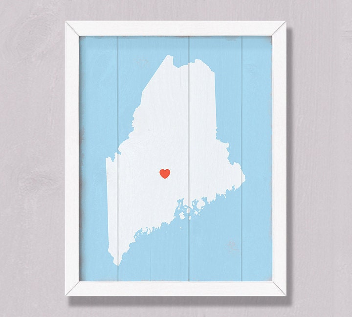MAINE - Rustic decor wall hanging 16x20 Custom handmade Personalized Heart Sign - Wedding Housewarming Bridal Shower Family gift Wood decor