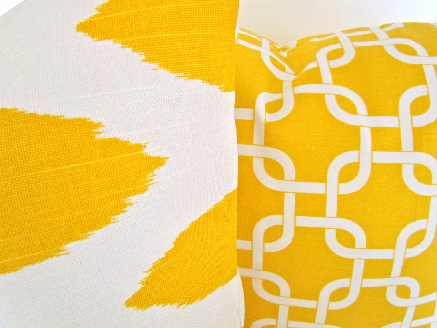 THROW PILLOWS SET of 2 Yellow 16x16 Throw Pillow Covers 16 x 16 Ikat Decorative Throw Pillows accent Contemporar Fabric front & back