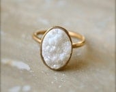 White Oval Druzy Gold Ring