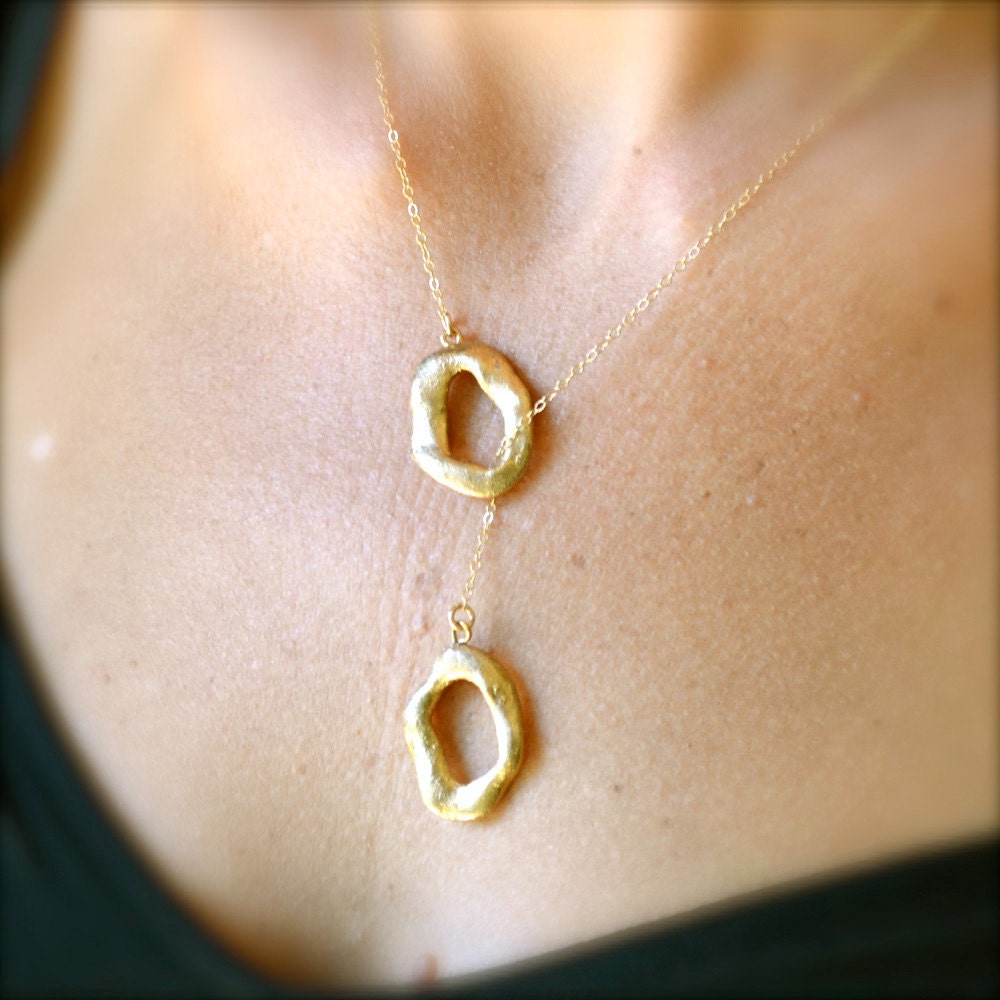 Gold Lariat With 2 Organic Rings