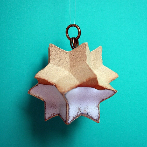 SALE. Little sky-blue star ornament. Stoneware hanging.