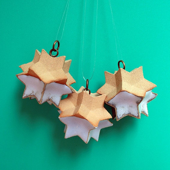 SALE. Little sky-blue star ornament. Stoneware hanging.