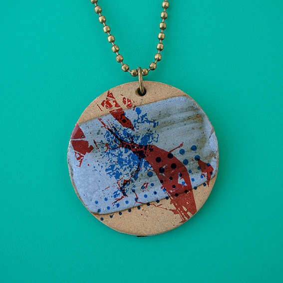 Lilac glaze pendant. Stoneware necklace.