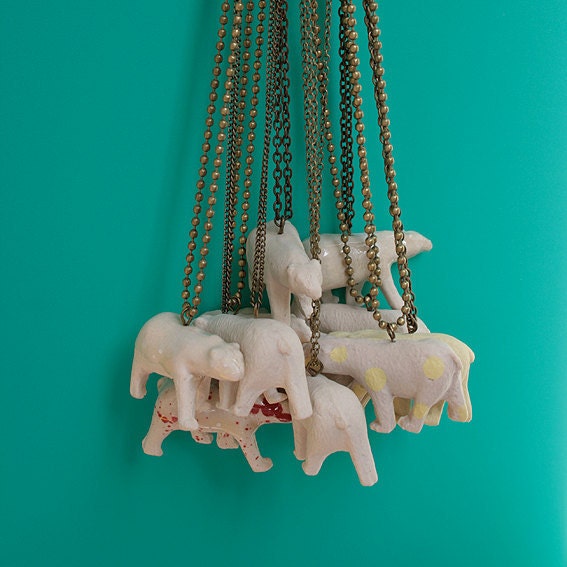 Polar bear pendant. White porcelain necklace.