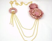 Antique Rose Statement Fabric Necklace three tiered, Unique Jewelry