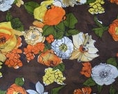 1 yard Summer Garden floral fabric - Yellow & orange flowers on brown - 1 yard