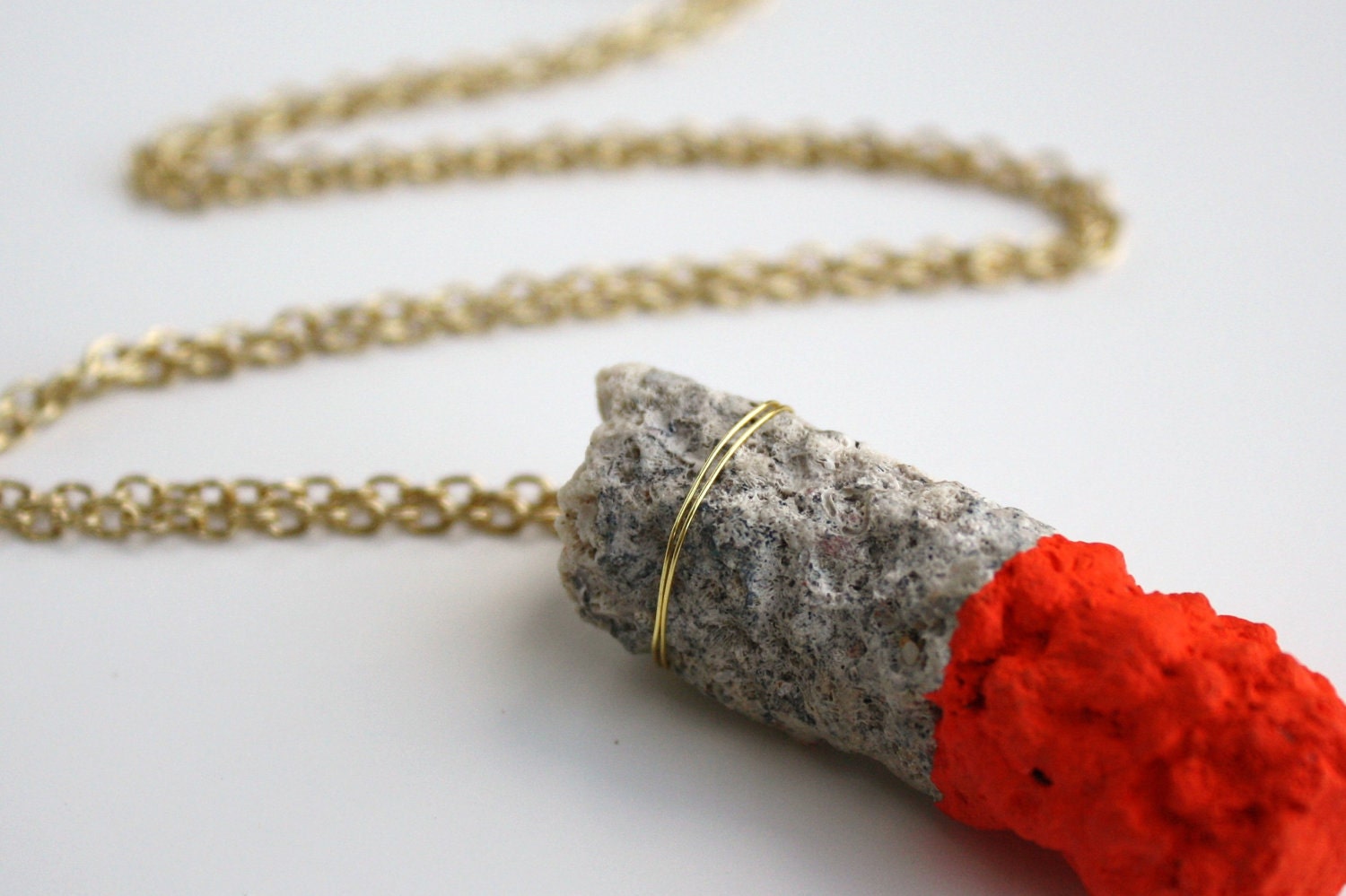 Coral Column Pendant Necklace in Orange Dipped Grey Color Block