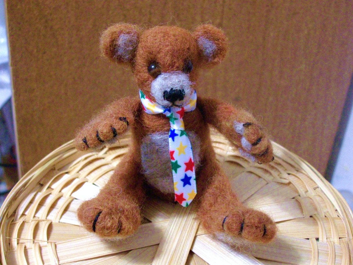 handmade mini wool teddy bear, copper, brown, OOAK, sheep, needle felted, lamb,primitive