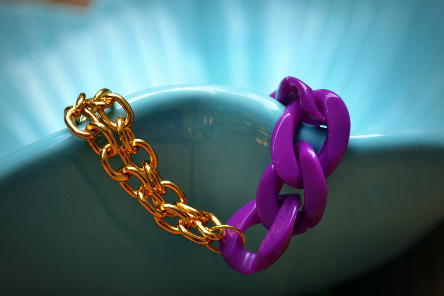 SALE - 20% OFF - Double Stranded Bracelet in Hot Purple: Acrylic and Gold Chain Link