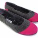 6,5 / 37 Handmade Eco-vegan Ballet Flats - Magenta and Grey - Hand Screen Printed Illustration - Recycled Tire Soles - Size EU 37 / USA 6,5