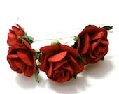 Set of Four Red Rose Hair Pins Wedding Hair Accessories