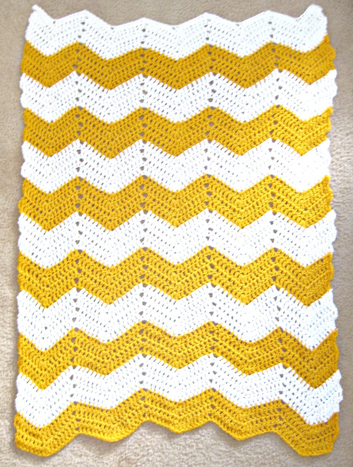 Chevron Throw Blanket--Mustard Yellow and White Zig Zag Afghan MADE TO ORDER