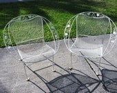 Pair of 1950s Vintage Woodard Wrought Iron Hoop Chairs Ivy Pattern