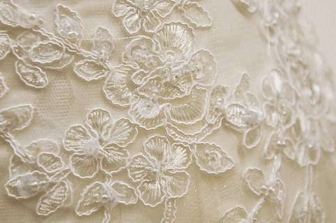 A-line Strapless Court Train satin And Lace Wedding Dress