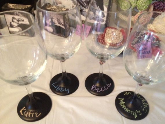 Set of 4 Chalkboard Bottom Wine Glasses