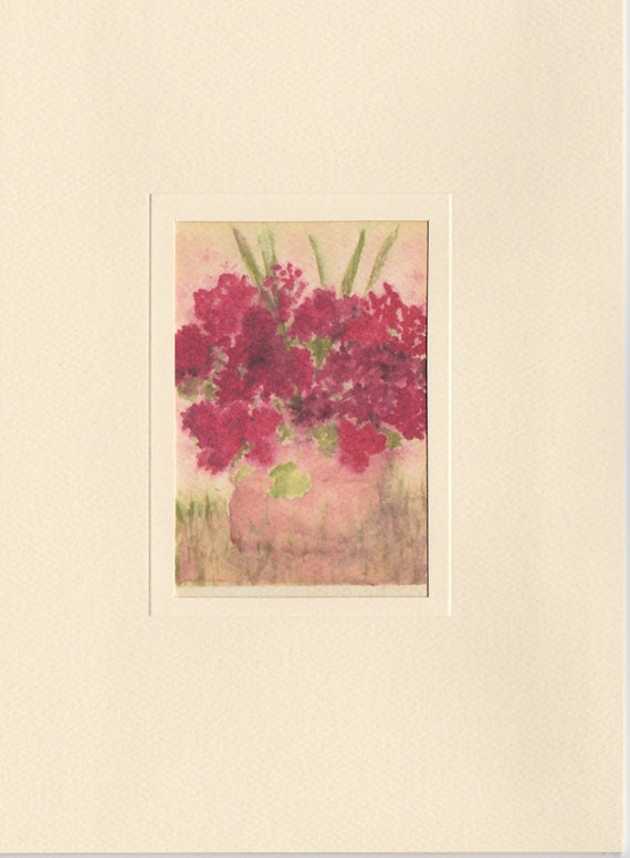 Geraniums in Grass - Ivory Note Card - Blank inside with white envelope