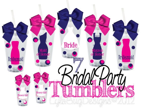 Set of 7 Bridal Party Gifts Personalized 16oz  Acrylic Tumblers