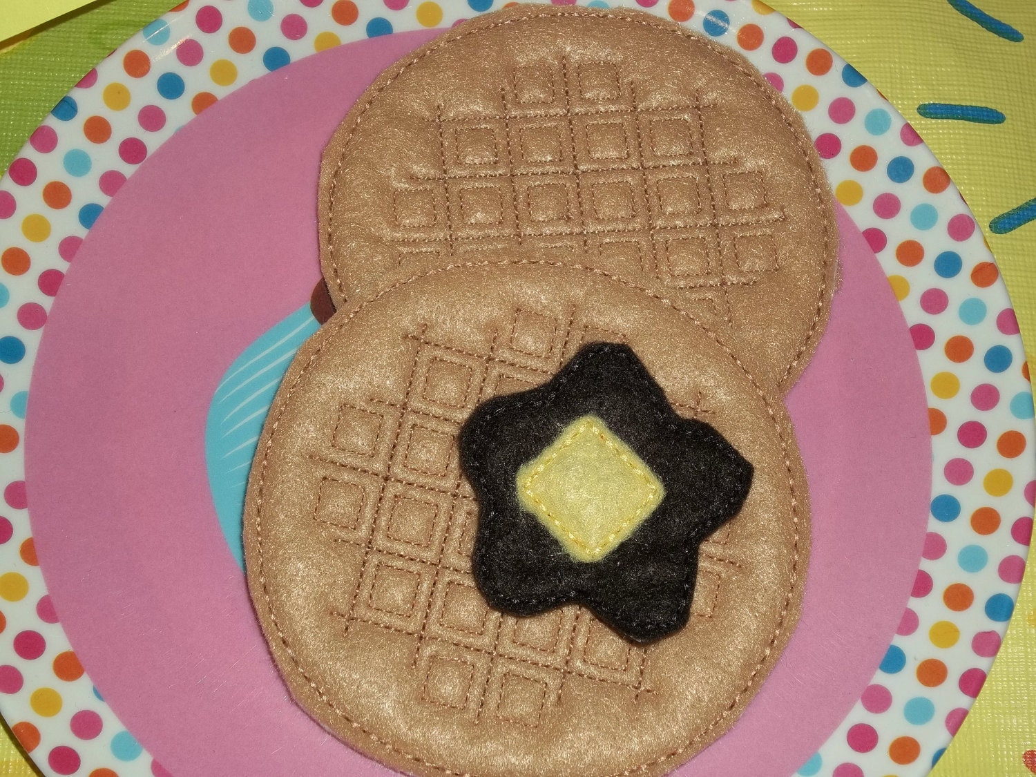 Felt Food - 2 Waffles with Syrup & Butter Felt Play Food Set