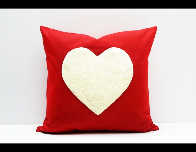 Rainbow Heart Collection : ONE 16x16 inch Handmade Decorative pillow Covers - Hand sewing - Red - Make to Order -