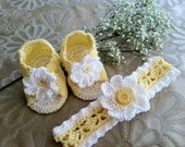 Crochet Pattern for Baby Booties and Headband, Daisy Booties Sandals and Headband Set for Baby Girl, PDF 12-024 INSTANT DOWNLOAD