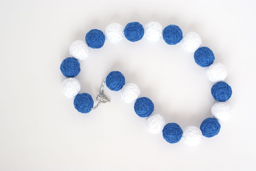 White blue short balls beads necklace thread cotton for women fiber natural sea long colorful
