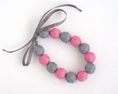 Pink grey long beads balls necklace thread cotton for girls lace fiber  natural pastel gray minimalism gift idea fall fashion