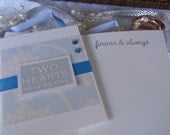Blue Victorian Two Hearts Beat As One Wedding Card With Rhinestones