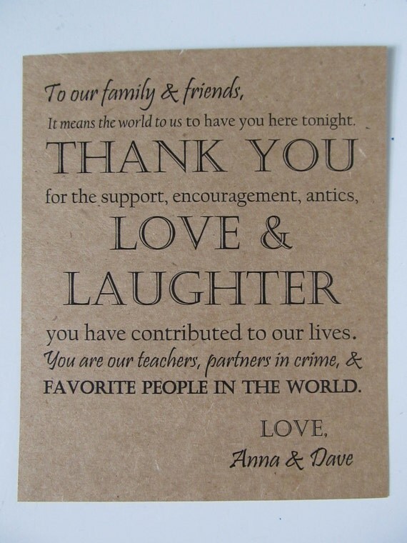 Wedding Thank You Card - guests' dinner plates or wedding favor