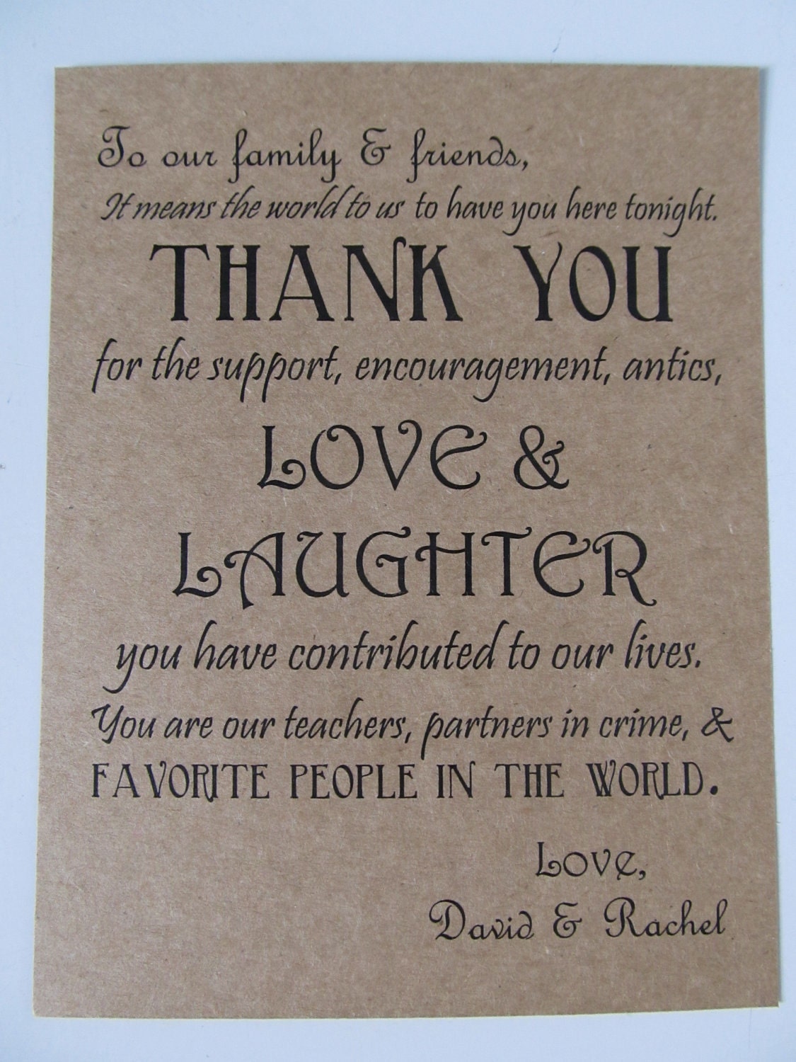 Wedding Thank You Card - guests' dinner plates or wedding favor