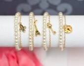 Custom Order for Tara - 6 Ooh La La Pearl & Chain Charm Bracelet