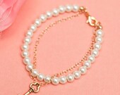 GOLD Heart Key - Ooh La La Pearl & Chain Charm Bracelet