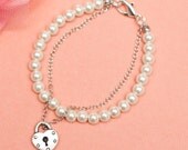 SILVER Heart Lock - Ooh La La Pearl & Chain Charm Bracelet