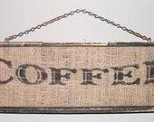 Coffee sign on natural burlap with wood frame customize FREE SHIPPING