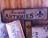 French Country French Antiques sign on natural burlap with wood frame customize FREE SHIPPING