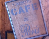 French Country Cafe de Paris sign on natural burlap with wood frame FREE SHIPPING